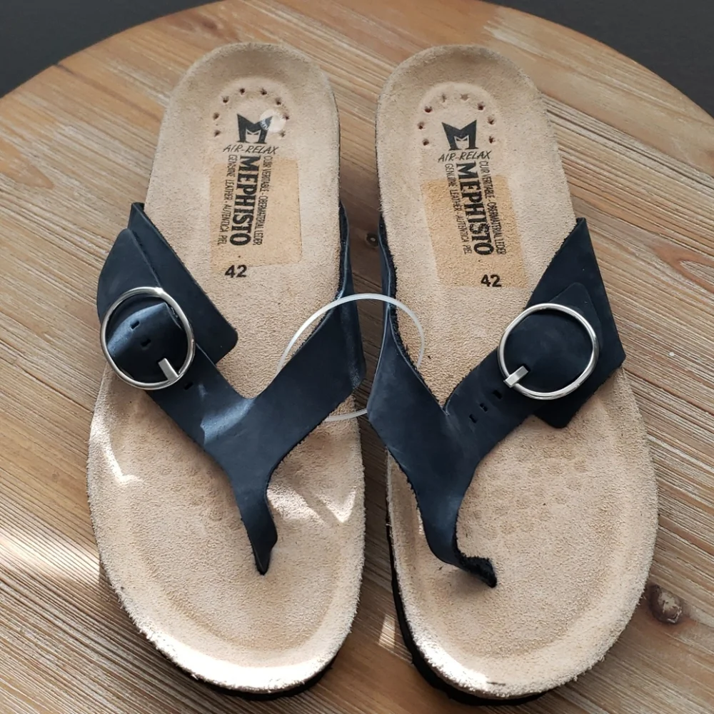 Mephisto Natalia Nubuck Leather Sandal Navy